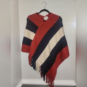 Hayden Red and Black Striped Sweater Poncho